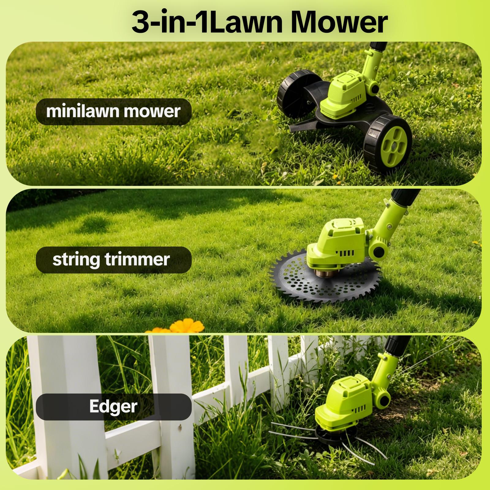 SEESE Cordless Lawn Mower, Garden Tool (Mower, Trimmer, Edger) with 2×21V Batteries, Lightweight for Small to Medium Backyards Grass Cutting Tool Grasscutters SEESE Cordless Lawn Mower, Garden Tool (Mower, Trimmer, Edger) with 2×21V Batteries, Lightweight for Small to Medium Backyards Grass Cutting Tool Grasscutters