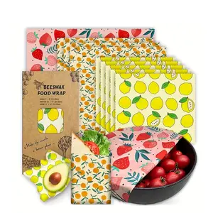 [Beeswax Food Storage Wraps] 9pcs Beeswax Food Storage Wraps - Reusable High-Quality Kitchen Covers, 3 Sizes (S/M/L) with Fruit Patterns (Strawberry, Lemon, Avocado), Keep Food Fresh, Washable & Non-Toxic for Fruits, Veggies, Leftovers,