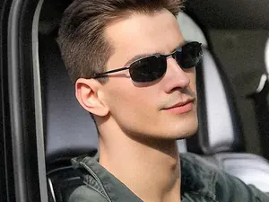 SUNGAIT Y2K Narrow Polarized Sunglasses for Men Metal Frame Small Rectangle Retro Durable Shades UV400 Protection Anti-Slip Temple SGT395 Sunglassesmen