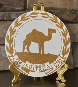 Handmade Gold Glitter Eritrean National Emblem Canvas Wall Art - 12-Inch Circular Cultural Decor Gift for Home or Office