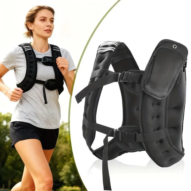 12-Pound Weighted Vest Featuring Reflective Stripes, a Storage Pocket, And Double Buckle Straps, Suitable for Workouts, Strength Training, Running, And Fitness for Both Men And Women