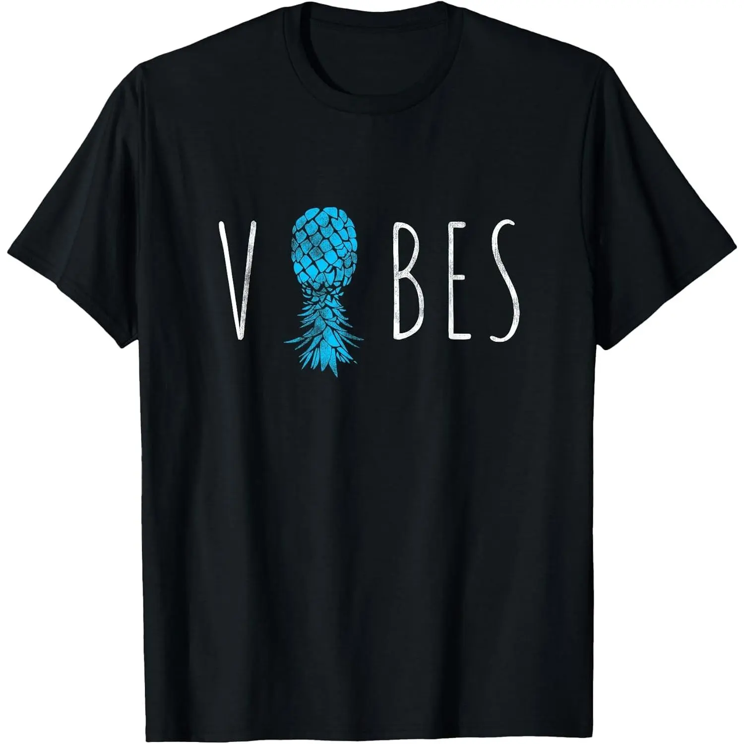 Women's 100% Cotton Tropical Short-Sleeve Casual Round Neck Graphic T-Shirt with Party Vibes Pineapple Design