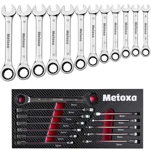 【Father's Day Gift】METOXA 12pc Metric Ratchet Wrench Set (8-19mm), 72-Tooth CR-V Steel Combination Wrenches with EVA Foam Tray, Professional Automotive Repair Tools for Men #Summervibes