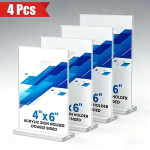 2 Pack 4"x6" Clear Acrylic Plastic Card Holder, Sign Display Stand for Office, Retail & Business Use, Durable and Transparent Design