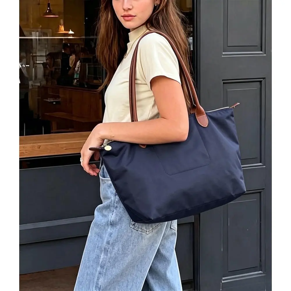 Nylon Tote Bag for Women, Shoulder Foldable Lightweight Waterproof Tote with Zipper 18.5"L x 7.28"W x 11.8"H