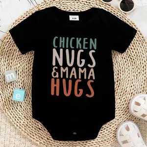 2026 Newborn Baby Bodysuit, Chicken Nugs & Mama Hugs Baby Bodysuit, Funny Infant Newborn Clothes 155% Cotton Jumpsuits Baby Boys Girls Casual Rompers Baby Gift Baby Short Sleeves Onesie Clothes Letter Pattern Baby Outfit for Outdoor Indoor