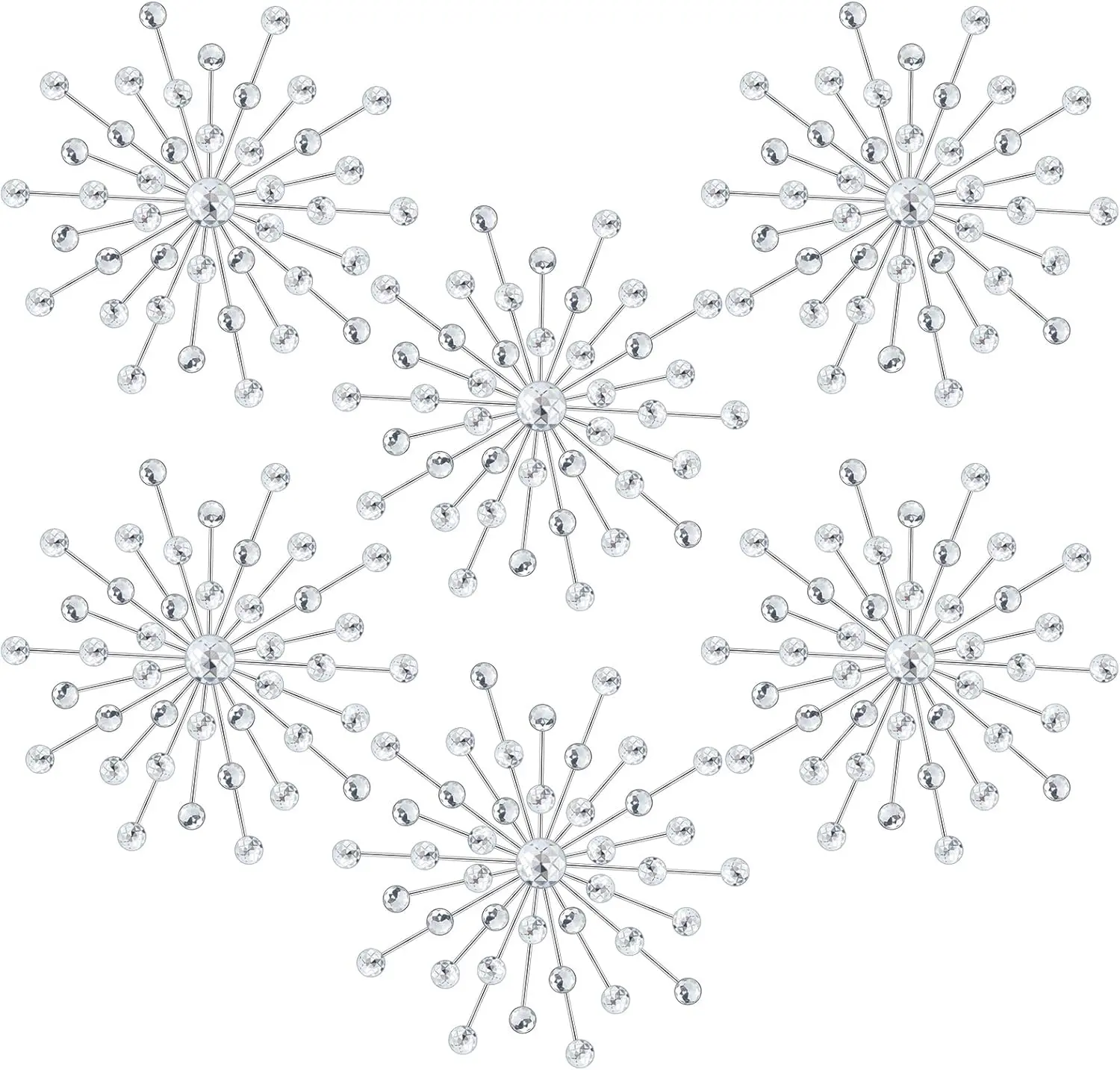 6 Pcs Metal Starburst Wall Decor Bling Crystal Wall Art Rhinestone Home Decoration For Living Room Bedroom (25cm,Silver)