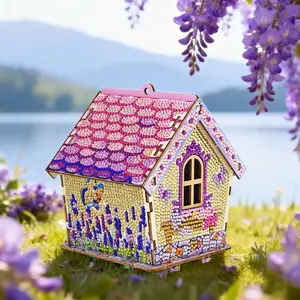 Haunted House Diamond Painting Kit Craft this dreamy lavender cottage—wooden puzzle + diamond set included! Soft pink/purple bling design, easy to assemble. Blends fun puzzle time with delicate decor. Perfect shelf piece, ideal gift for craft lovers!