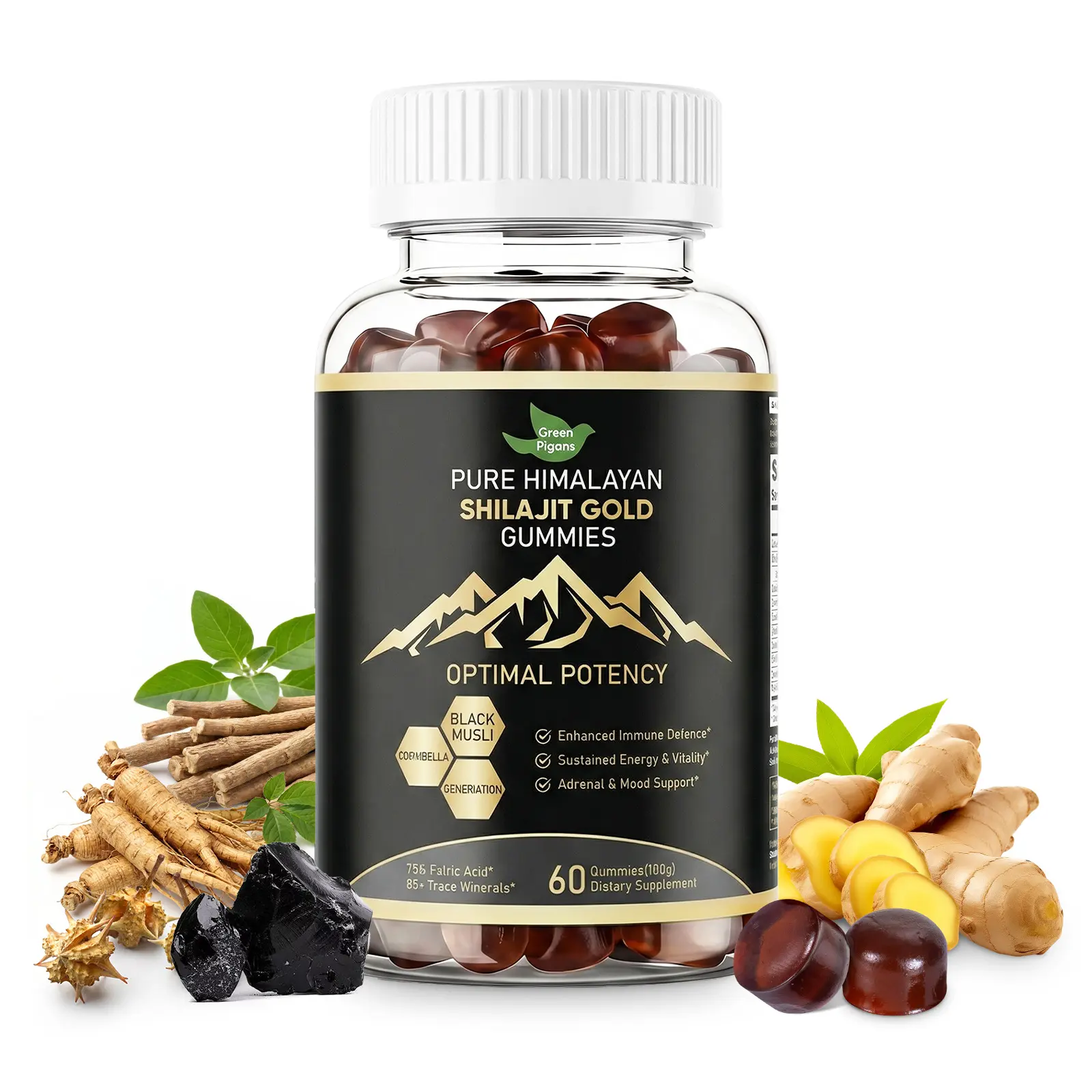 Green Pigeons Himalayan Shilajit Gummies Advanced Edition | 8-IN-1 | With Ashwagandha, Gokshura & other herbs | Sports and Fitness | 60 Gummies 2-Month Pack