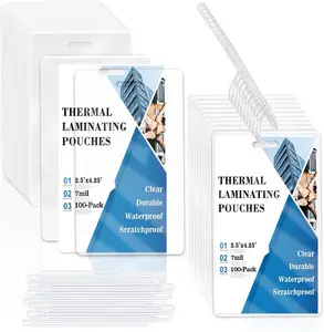 100 count 7 Mil 2 1/2" x 4 1/4" Luggage Tag Laminating Pouches with Slot Hole Thermal Laminate Pouch Tags Kit Resealable for Work Permits Pass Cards Student ID Cards (100, 7 Mil)