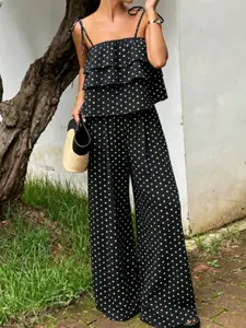 Women's Polka Dot Tank Top and High Waist Wide Leg Pants Resort Set, Fashionable Comfort Design, Ideal for Daily Wear and Vacations