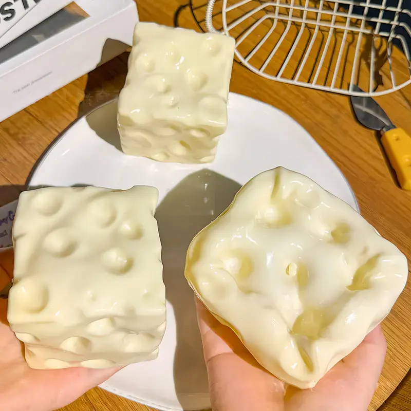 Squishy Cheese Block - Yellow, moldable fidget Toy with Squeeze Feature, Ideal for Play and Relaxation Giant Cheese Squishy - 6/7cm Moldable Non-Rebound & Slow Rebound Fidget Toy| Viral ASMR Stress Ball Glutinous