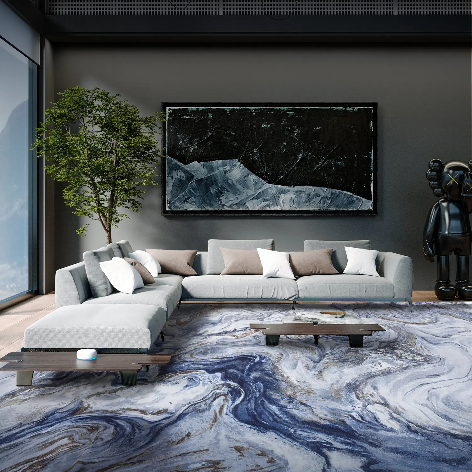 MontVoo Machine Washable Marble Area Rug - Colorful Abstract Print, Non-Slip, Dirt-Resistant, Soft, Durable, Anti-Shrink House Decor Rugs for Living Room, Bedroom, Office