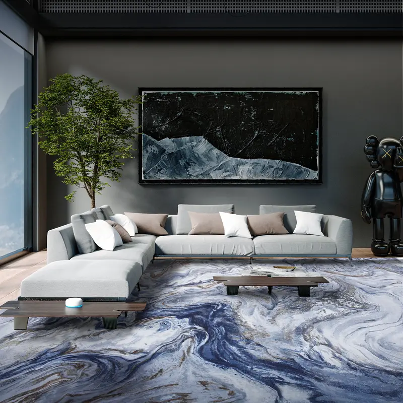 MontVoo Machine Washable Marble Indoor Area Rug - 1-Piece Polyester Power Loomed, Colorful Block Art Style, Non-Slip, Dirt-Resistant, Soft, Durable, Anti-Shrink, House Decor for Living Room, Bedroom, Indoor Area Rugs