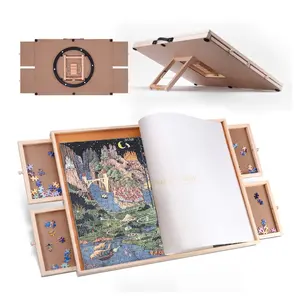 2000pc Wooden Puzzle Board | 2-in-1 Rotating & Tilting Table with Drawers