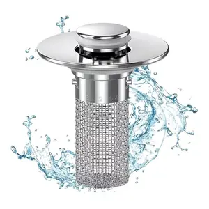 2 Pack Bathroom Sink Stopper for Universal Drain Filter with Hair Strainer, Universal Bathroom Sink Drain Pop Up Stopper for US Stainless Steel Floor Drain Filter