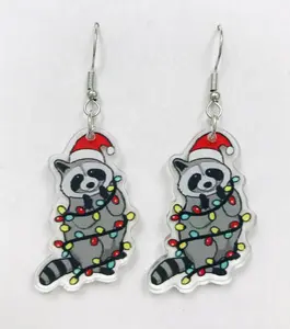 Raccoon with Christmas Lights earrings