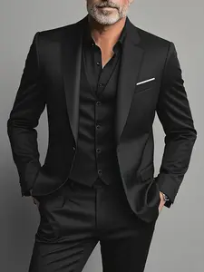 Elegant Men's 3pcs Suit- Slim Fit Tuxedo Set for Weddings& Formal Occasions, Black Suit with White Shirt& Pants, Perfect for Office Meetings and Elegant Events, Formal Attire | Slim Fit Suit | Durable Wedding Wea Business Attire Clothes
