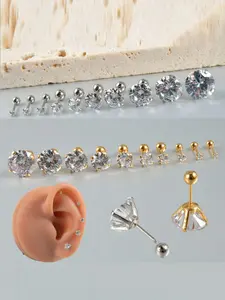 1 Pair Surgical Steel / Silver Color Zirconia Ear Cartilage Tragus Helix, Unisex Lobe Piercing Jewelry, 20g, Ear Studs