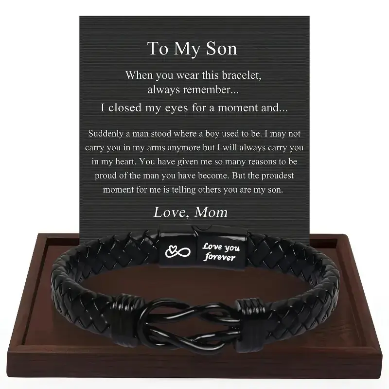 SereluneB Unique Gift for Son, Birthday Gifts for Son from Mom Leather Bracelet, Leather Braided Bracelet, Knotted Bracelet Jewelry for Son from Dad, Bracelet for Daily Wear Gift for Son Father