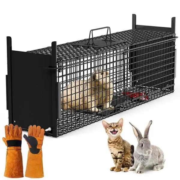 iMountek 32in 2-Door Humane Galvanized Steel Pest Control Trap - Easy Setup for Up to 12LBS Small Animals, Solid Wire Folding Height Design, Spacious Habitat for Rabbits, Groundhogs, s