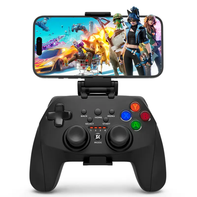 ISHAKO Wireless Game Controller For PC/Android/iOS/Tv Box, 2.4G & Wired High Polling Rate, With Phone Holder, Dual Vibration, Motion sensing, 800mAh Battery, Perfect For Smartphone/Console games
