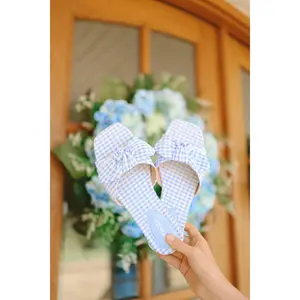 Penny Gingham Bow Sandals - Blue