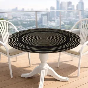 1 piece digital printing with circular lines, elastic round tablecloth, elastic tablecloth is suitable for round tables, removable, suitable for kitchens and restaurants, versatile and practical