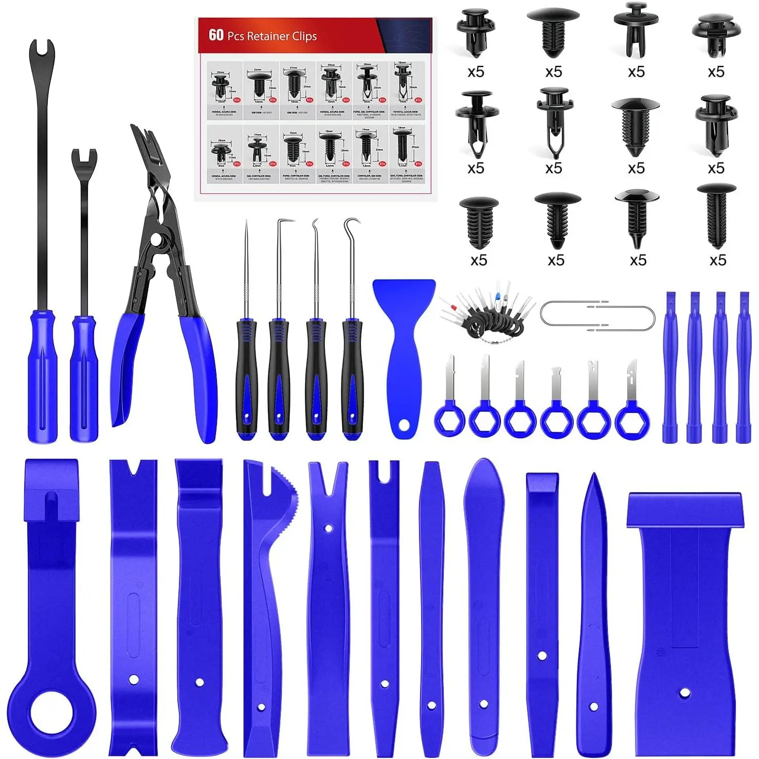 Nilight 102-Pcs Comprehensive Car Repair Tool Kit Set, Including 12-Size Impact-Resistant Nylon Fiber Push Pin Bumper Retainer Clips, Fastener Terminal Remover, Round Handle Crowbar, Car Panel Removal Tool & Auto Clip Pliers, Car Automotive Tools, Multi-T