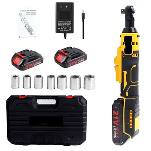 21V Lithium Battery Electric Ratchet Wrench, Rechargeable 90-Degree Angle Electric Wrench, Right-Angle Adapter, Bent-Head Wrench