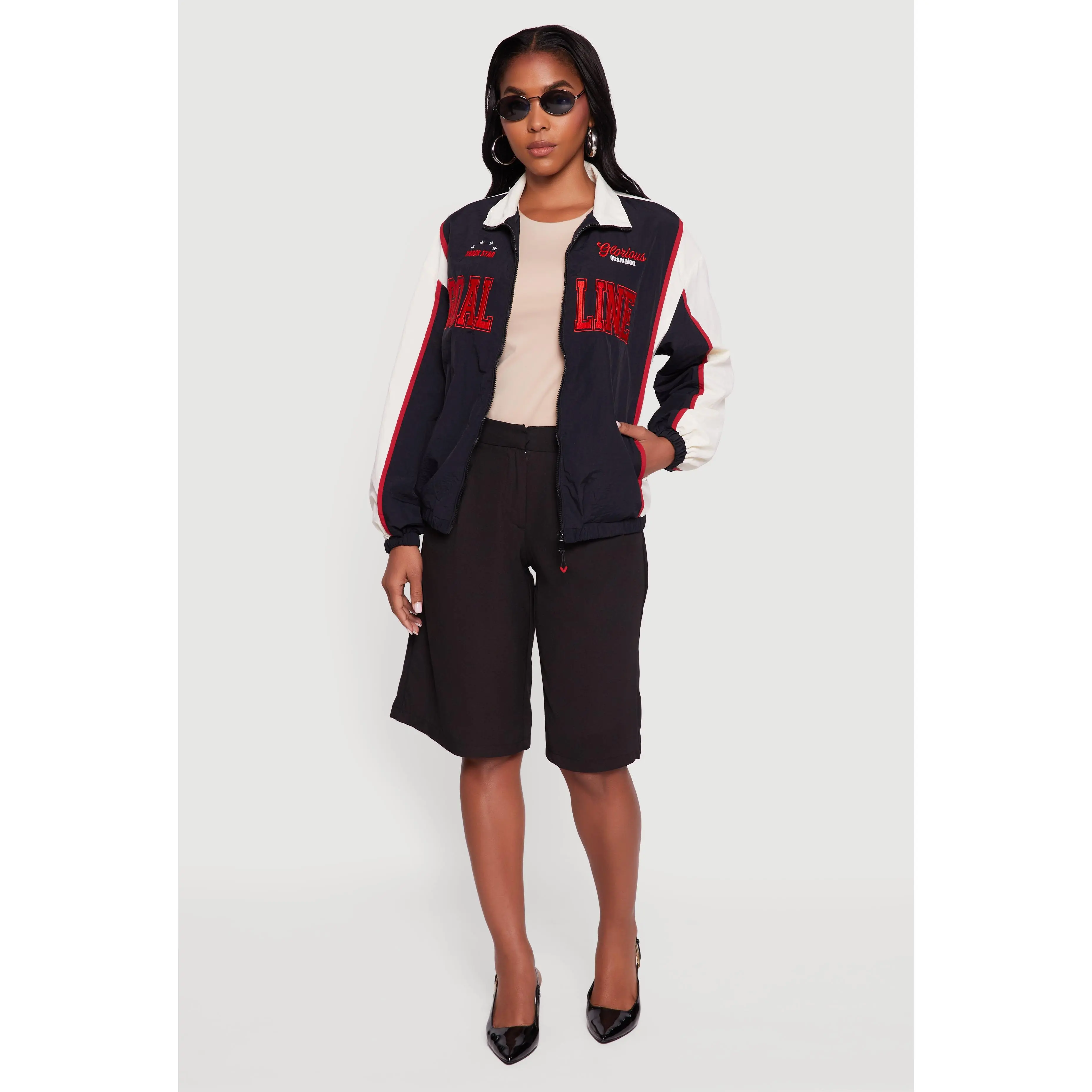 Color Blocked Goal Line Graphic Windbreaker Jacket