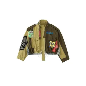 Men’s Long-Sleeve Drawstring Coat/Jacket with Embroidery Patchwork