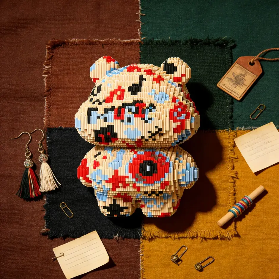Colorful Creative Little Fat Bear 3D Puzzle Building Blocks Decoration, Home Office Bookshelf Decor, Party and Holiday Gift