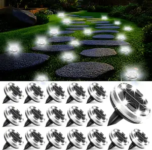 Solar Ground Lights Outdoor 18 Pack , Upgraded Solar Garden Lights with 4 Side Light, Stainless Steel Solar  Disc Landscape Light for Walkway Lawn Yard Patio Deck-Cool White