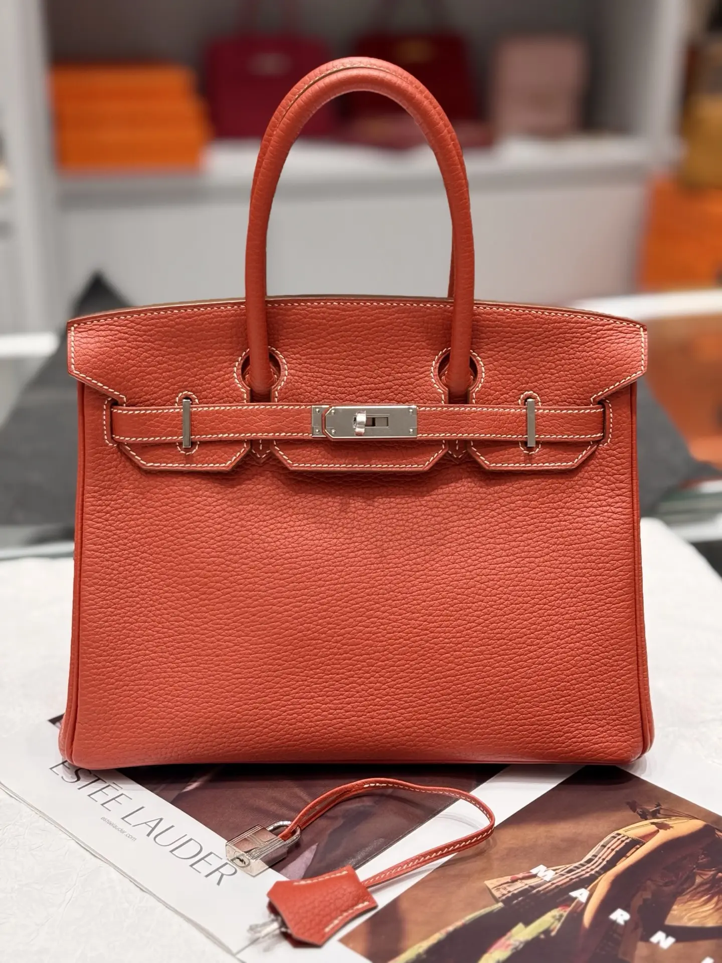 Pre-owned HERMÈS Togo Top Handle Bag Hermes Birkin30 Sanguine Silver Tone Hardware 97631823