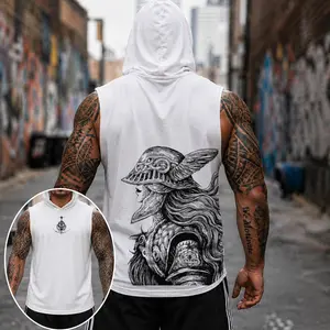 [Vtg90s] 90s Graphic Sleeveless Hooded Tank Tops Men Vest Streetwear Outfits Men Vacation Outfits Sleeveless Shirt