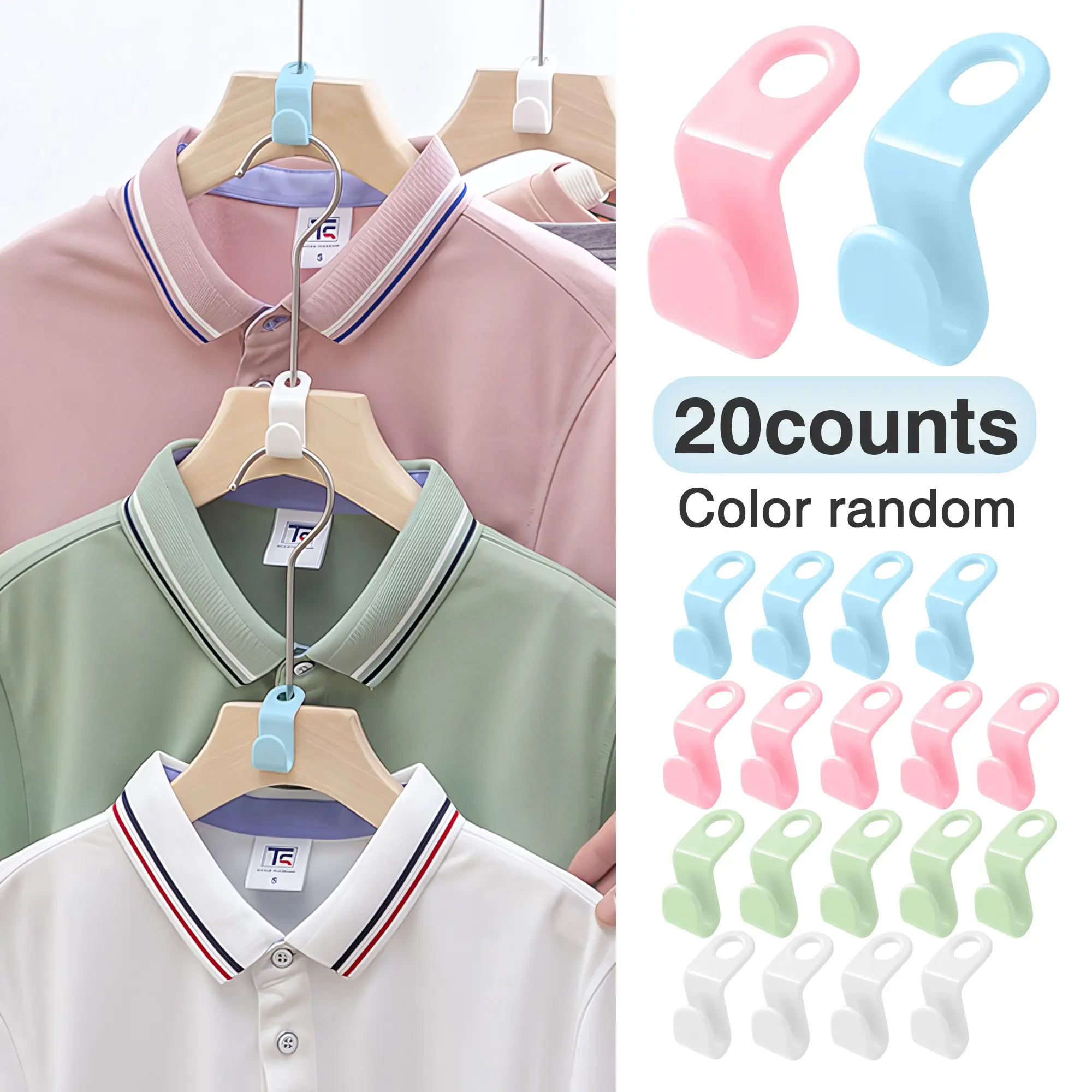Clothes Hanger Connector Hooks  20 Counts, Stacked Space Saver Hanger Hook, Super Space Saving for Closet, Multi-function and Durable Random Color Hanger Hook