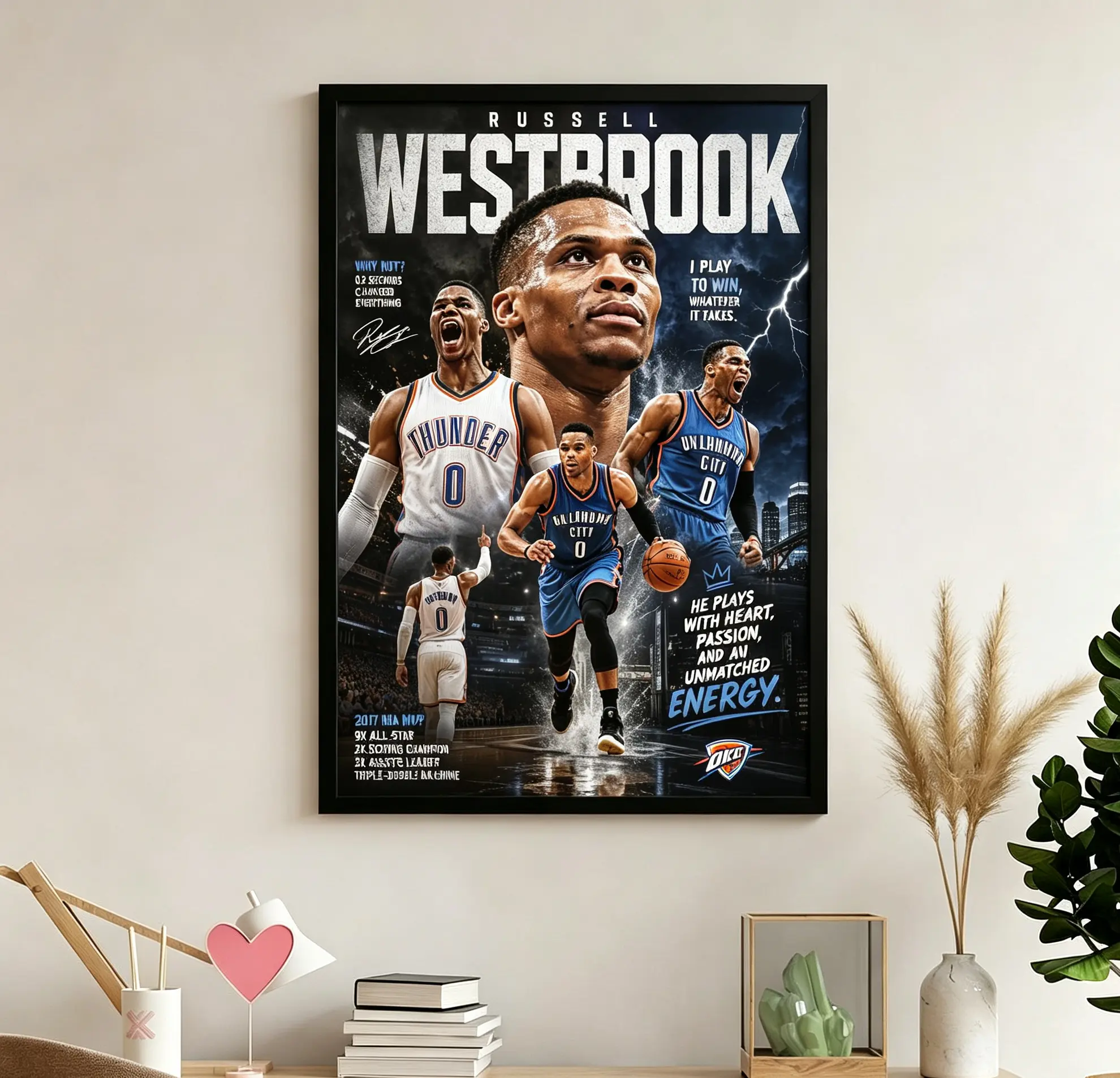 Russell Westbrook Canvas Wall Art, Basketball Athlete Collage Canvas Wall Art, Sports Game Moment Print, Fans Room Wall Decor, Ready To Hang Sport Canvas Poster