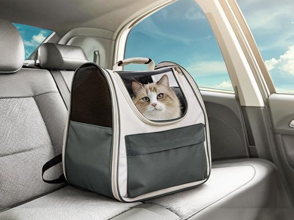 PetCozife Cat Backpack Carrier, Expandable Roomy Pet Carrier Backpack, For Medium Cat Small Dog Puppy Under 18lbs, Breathable Foldable Dog  Backpack, Travel Airline Approved for Camping Outdoor, for Cat Lovers Animal Carrier, Gray Large