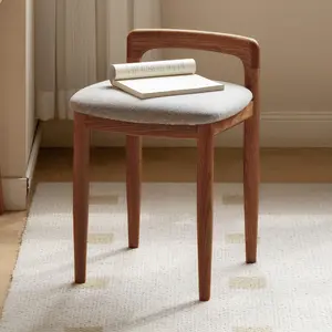 YESWOOD Small Vanity Stool Chair, Solid Wood Makeup Chair with Backrest, Natural Wood Shoe Bench for Bedroom, Dining Room, Entryway