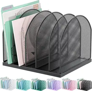 Desktop File Organizer, Desk Organizer with 5 Compartments, Paper Organizer for Desk, Workspace Organizers for Office Supplies (Black)