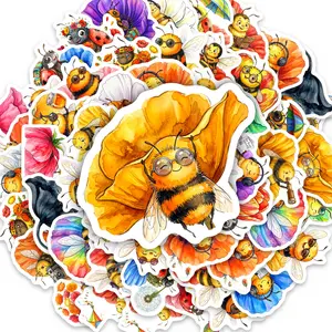 50pcs Cute Bee Watercolor Cartoon Stickers, Office Supplies and Notebook Accessories, Suitable for Scrapbooks, Diaries, Laptops, Water Bottles, Cars, Etc., Designed with Faith in Mind.