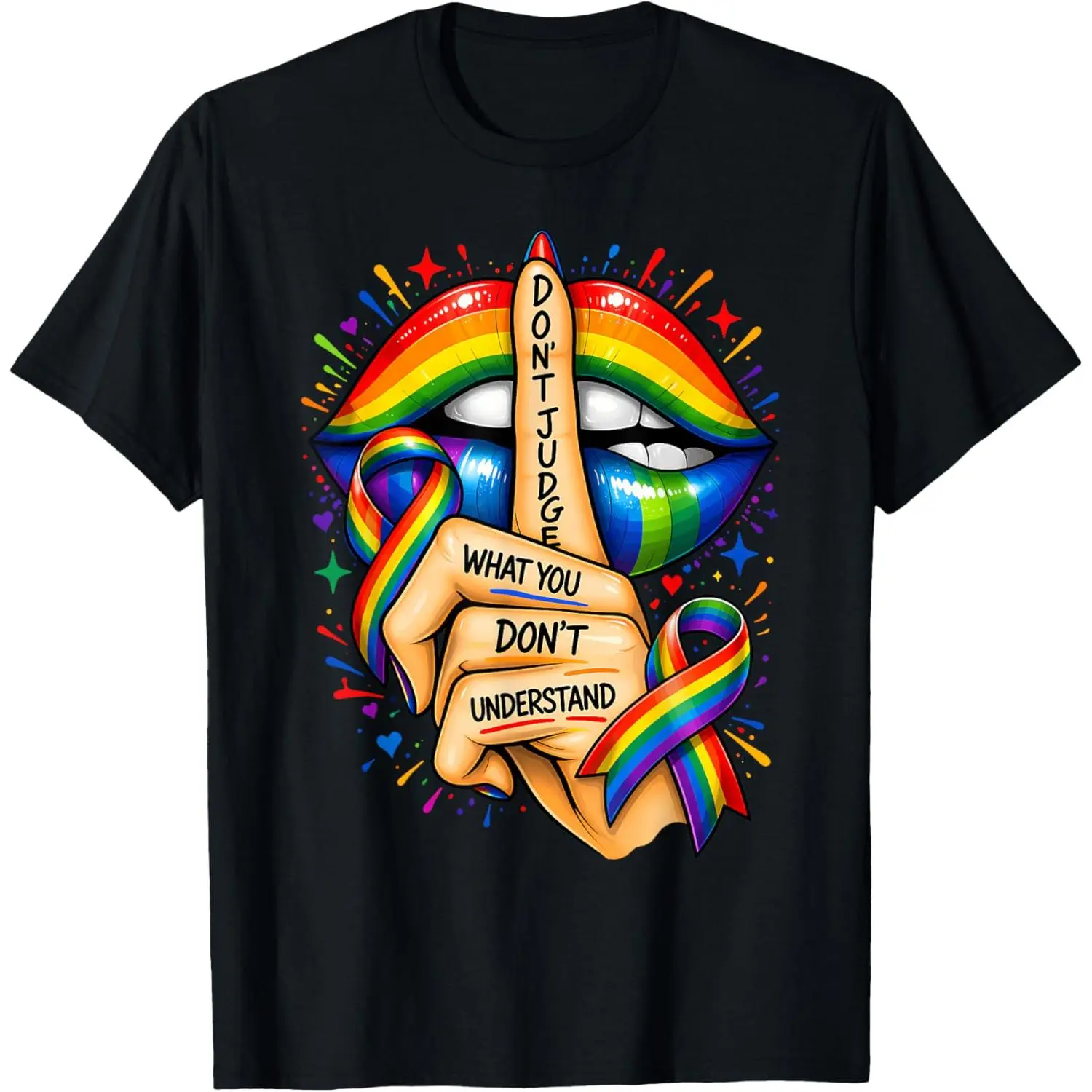 Don't Judge What You Don't Understand LGBT Pride Rainbow Lip T-Shirt
