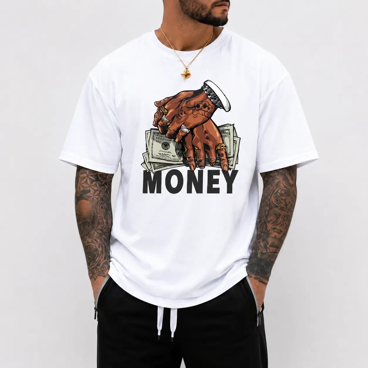 Men'S Money Print T-Shirt - Dollar Bill & Hand Graphic Tee, Stretch Knit Fabric, Regular Fit Round Neck Short Sleeve Shirt for Everyday & Formal Wear, Casual Outfits - Easy-care Modern Men'S Clothing, Money T Shirt, Travel Clothing, Trendy Design