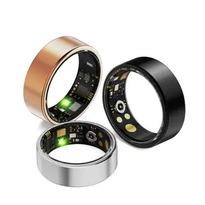 Gold Case Smart Ring - IP68 Waterproof Unisex Adults Wearable Health Monitor, Blood Oxygen Tracking, Deep Sleep Tracking, Sport Step Counting, Finger Shake Photo Remote, Slim Stylish Android Compatible Gift for Family Care