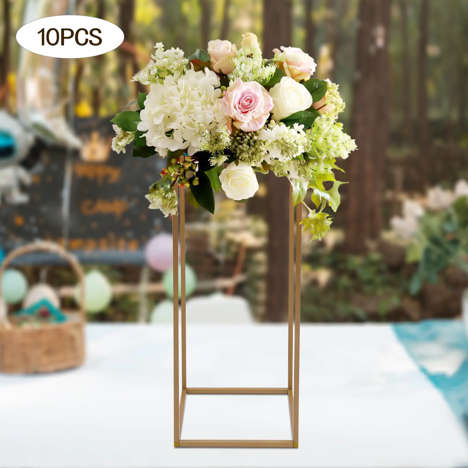 10 PCS Metal Gold Wedding Flower Stands, Column Geometric Wedding Table Display Centerpieces Floral Decoration Holders for Wedding Party Decor Hollow Gift Father Son High School Graduation Gift