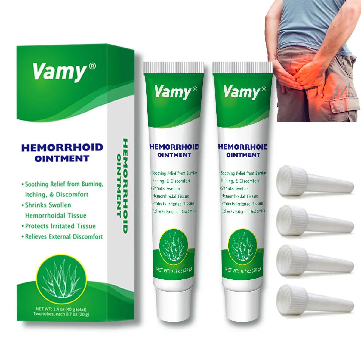 VAMY Organic Hemorrhoid Cream-Gel, Aloe Rich Soothing Ointment for Swelling and Itching Relief, Healthcare Therapy Treatment for Sensitive Skin, 1.4 oz, Multiple Packs, Healing, Wellness, Therapeutic, Alcohol Free