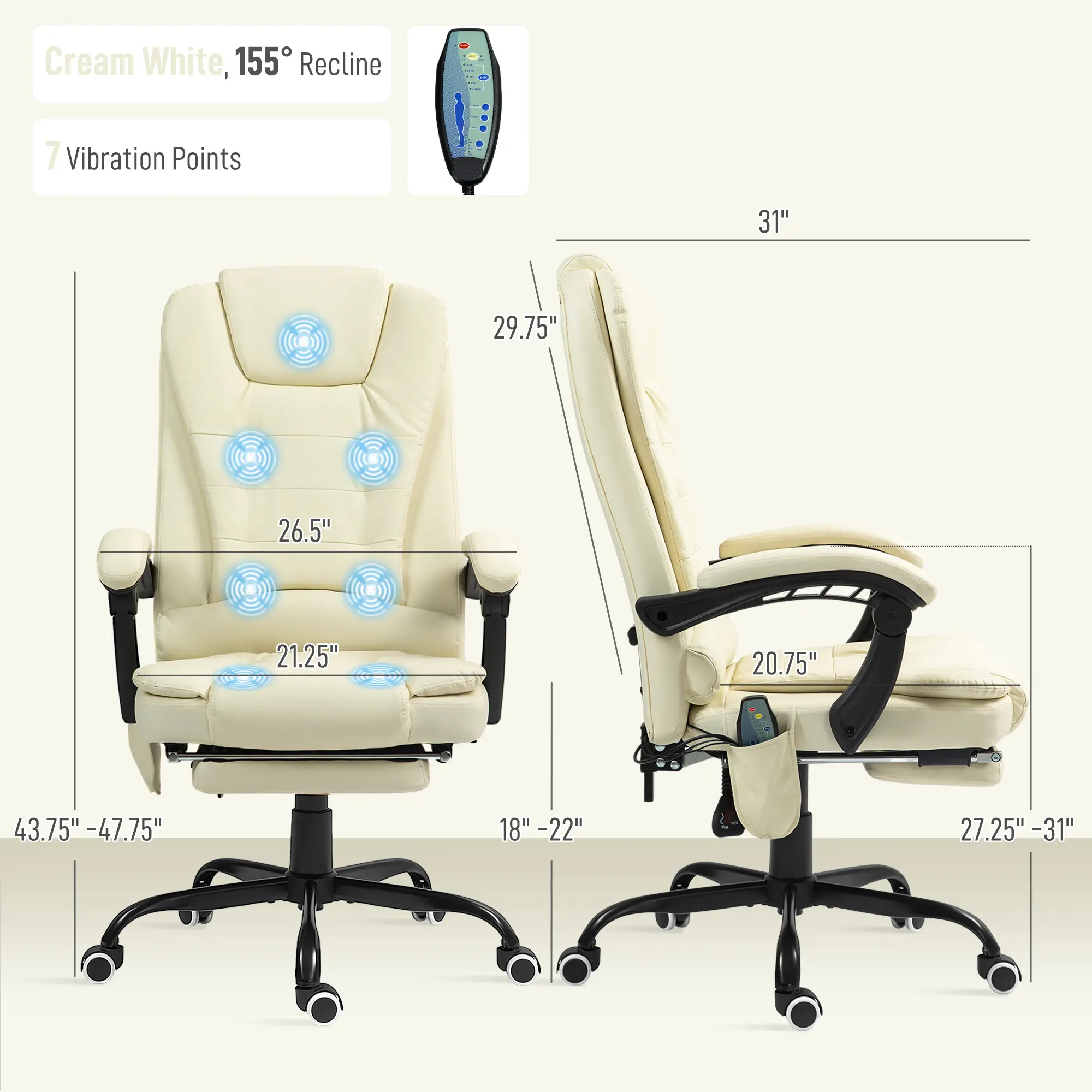 Cream White, 155° Recline