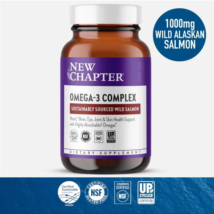 New Chapter Omega-3 Complex | Fish Oil Supplement Wild Alaskan Salmon for Heart, Brain, Eye, Joint & Skin Health Support - 30ct