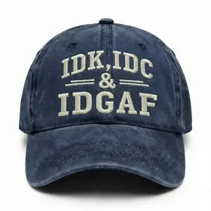 Vintage Washed Baseball Cap “IDK, IDC & IDGAF” – Distressed Dad Hat, Idaho Style, Adjustable Strap, Funny Patriotic Streetwear Hat for Men Women